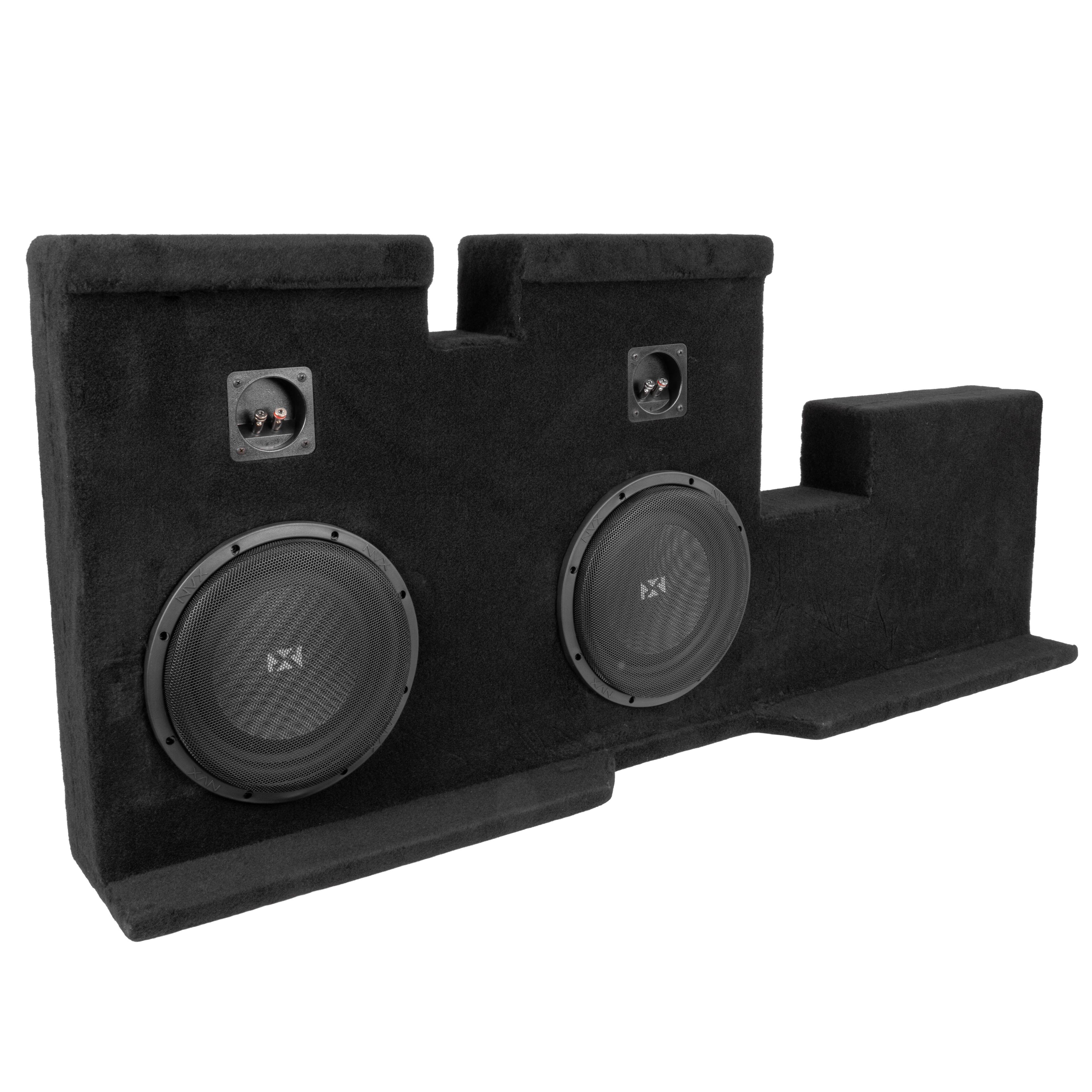 Angle. NVX - 2007-2017 Toyota Tundra Double Cab Bass Package - Dual 10" Sealed Subwoofer Enclosure & Amplifier Bundle - Black.