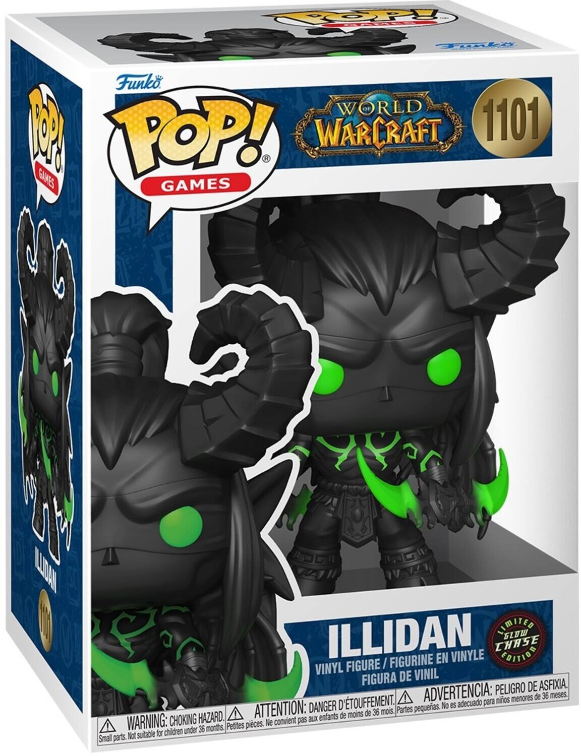 Funko POP! GAMES  
WORLD OF WARCRAFT  
1101  

ILLIDAN  
VINYL FIGURE / FIGURINE EN VINYLE / FIGURA DE VINIL  
LIMITED EDITION CHASE  

WARNING: CHOKING HAZARD. Small parts. Not suitable for children under 36 months.  
ATTENTION: DANGER DE TÉOUFFEMENT. Petites pièces. Ne convient pas aux enfants de moins de 36 mois.  
ADVERTENCIA: PELIGRO DE ASFIXIA. D'TOUFFEMENT. No es adecuado para niños menores de 36 meses.