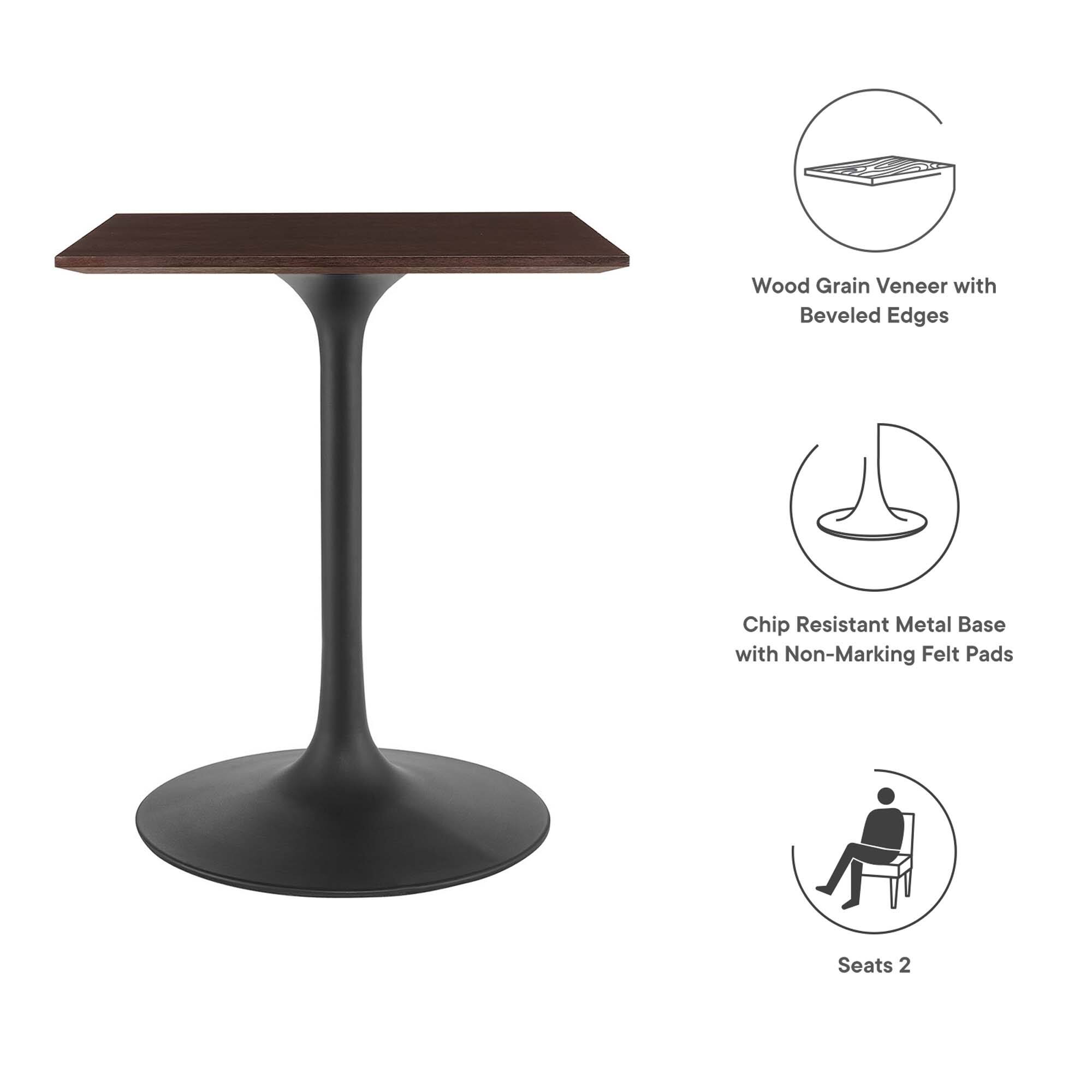 - Wood Grain Veneer with Beveled Edges
- Chip Resistant Metal Base with Non-Marking Felt Pads
- Seats 2