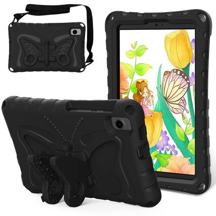 Front. Dteck - Kids Case for Samsung Galaxy Tab A9 & Tab A11 & Lenovo Tab One 8.7"2025 (TB305FU),Shockproof EVA Stand Cover+Strap - Black.
