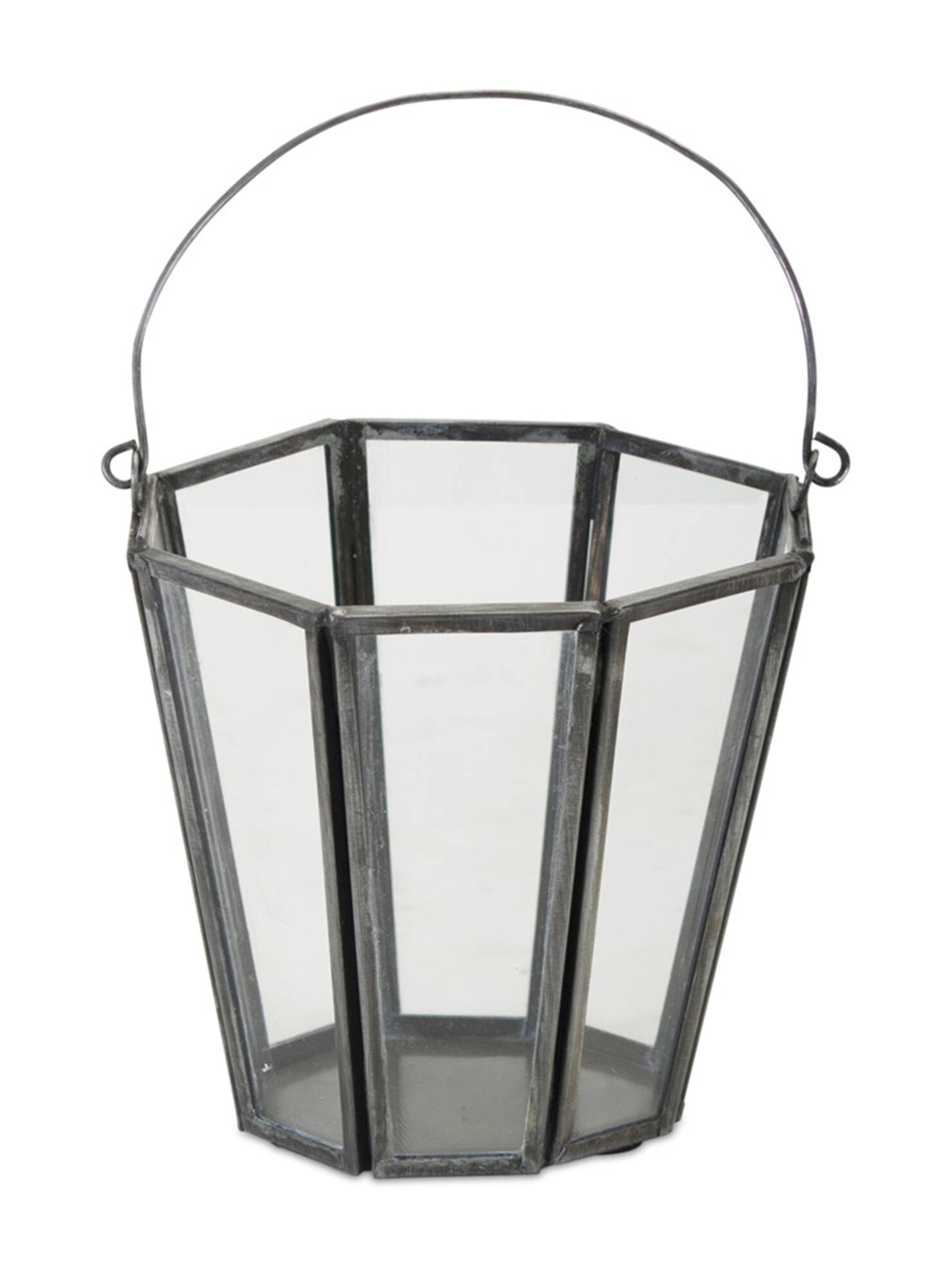 Angle. BreeBe - Iron Candle Holder Bucket with Handle (Set of 4) - Silver, Grey, Clear.