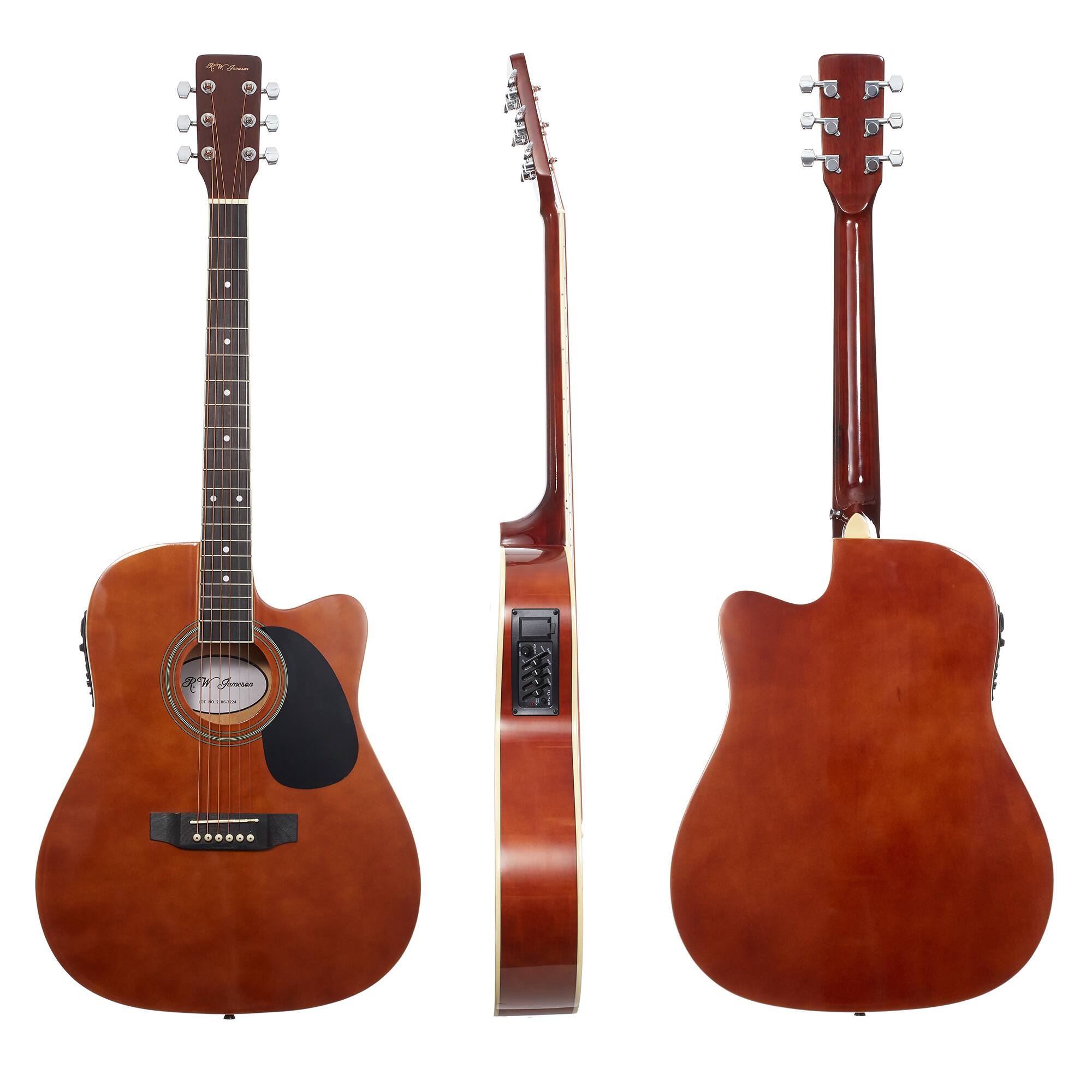 Alt View 1. Jameson Guitars - Thinline Cutaway Acoustic Electric Guitar with Gig Bag - Right Handed - Brown.