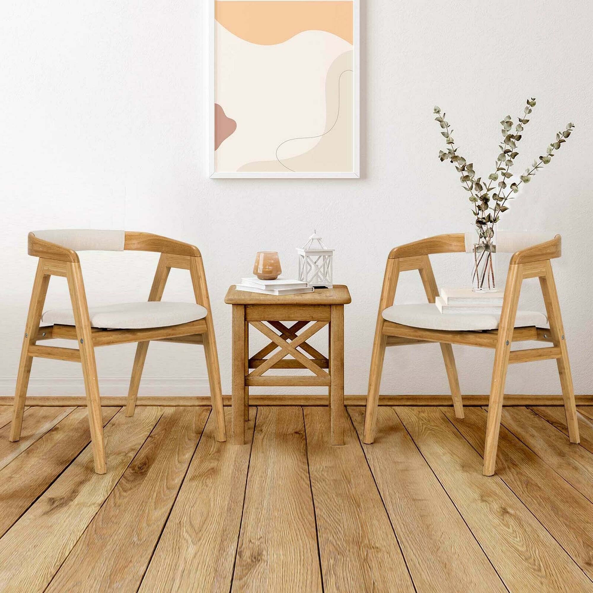 Alt View 2. Gymax - Gymax Set of 2 Bamboo Accent Chairs Leisure Chairs Armchairs w/ Seat Cushion - Natural.