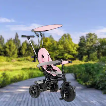 Front. Hivvago - 7-in-1 Toddler Tricycle Stroller with Sun Canopy and Folding Footrests for Kids Aged 9-60 Months - Pink.