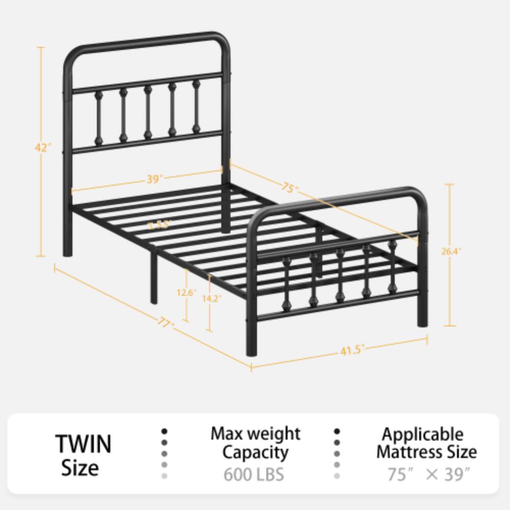 42" x 39" x 75"  
TWIN Size  
Max weight Capacity: 600 LBS  
Applicable Mattress Size: 75" x 39"