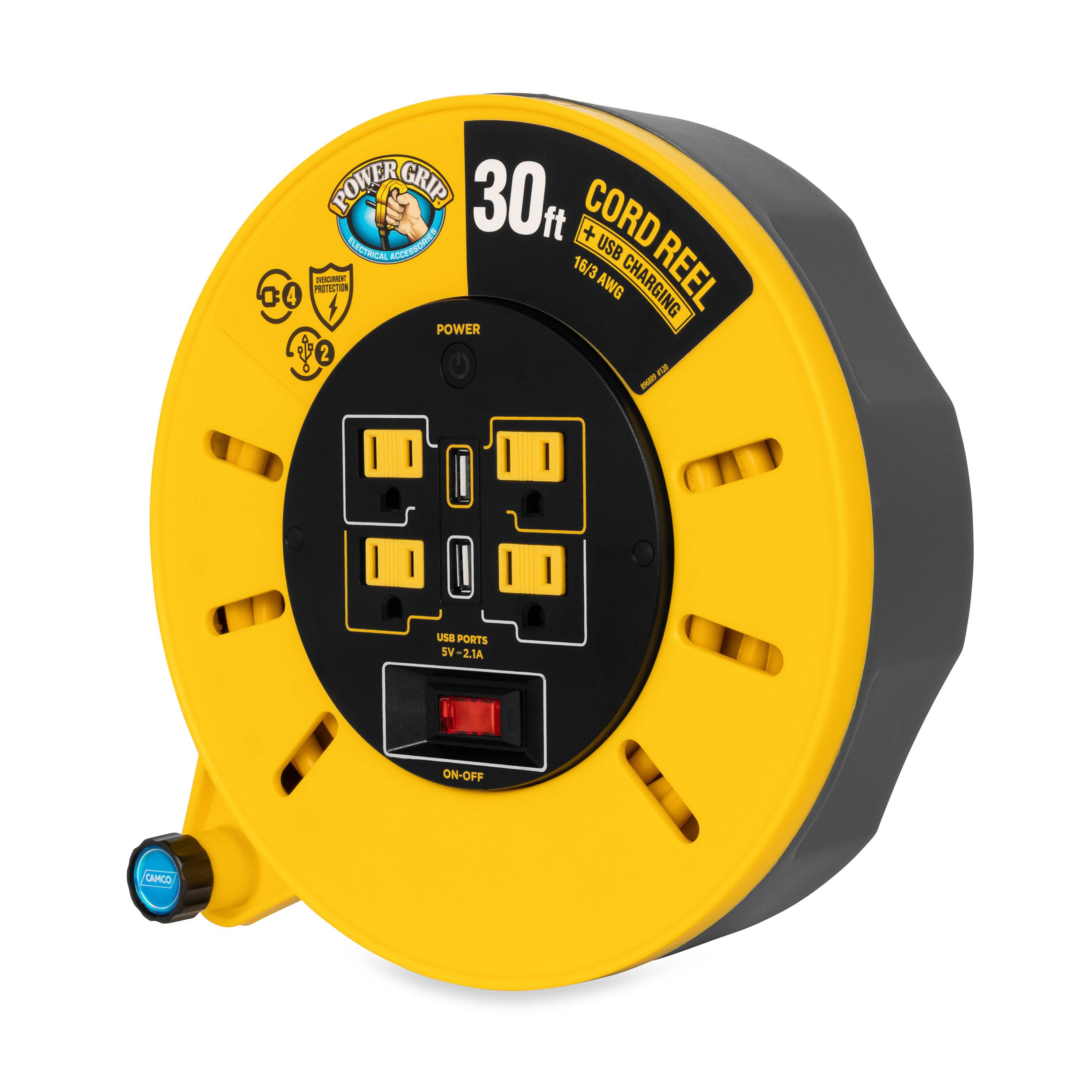 POWER GRIP 30 GEOTRICAL STS SOE CORD + USB AOCER 16/3 REEL 00 PETECTOR AWG CHARGING POWER 2 A FUE BUDA PORTS SV-21A ON-OFF CAMCO