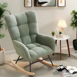 Jojoka - Rocking Nursery Chair, Teddy Upholstered Glider with High Backrest, Armrests, Side Pockets Living Room or Nursery - Green