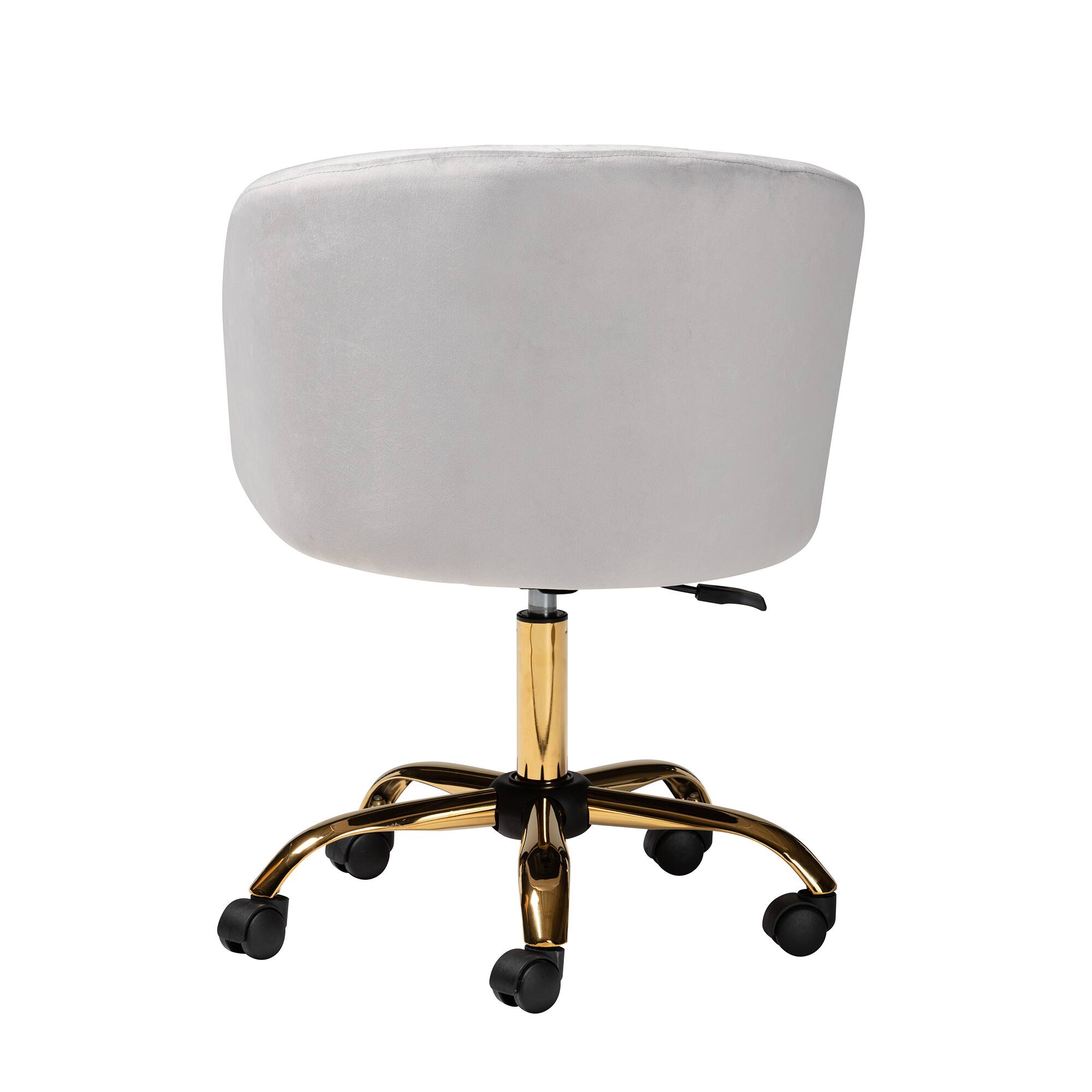 Back. Baxton Studio - Ravenna Contemporary Glam and Luxe Velvet Fabric and Metal Swivel Office Chair - Grey/Gold.