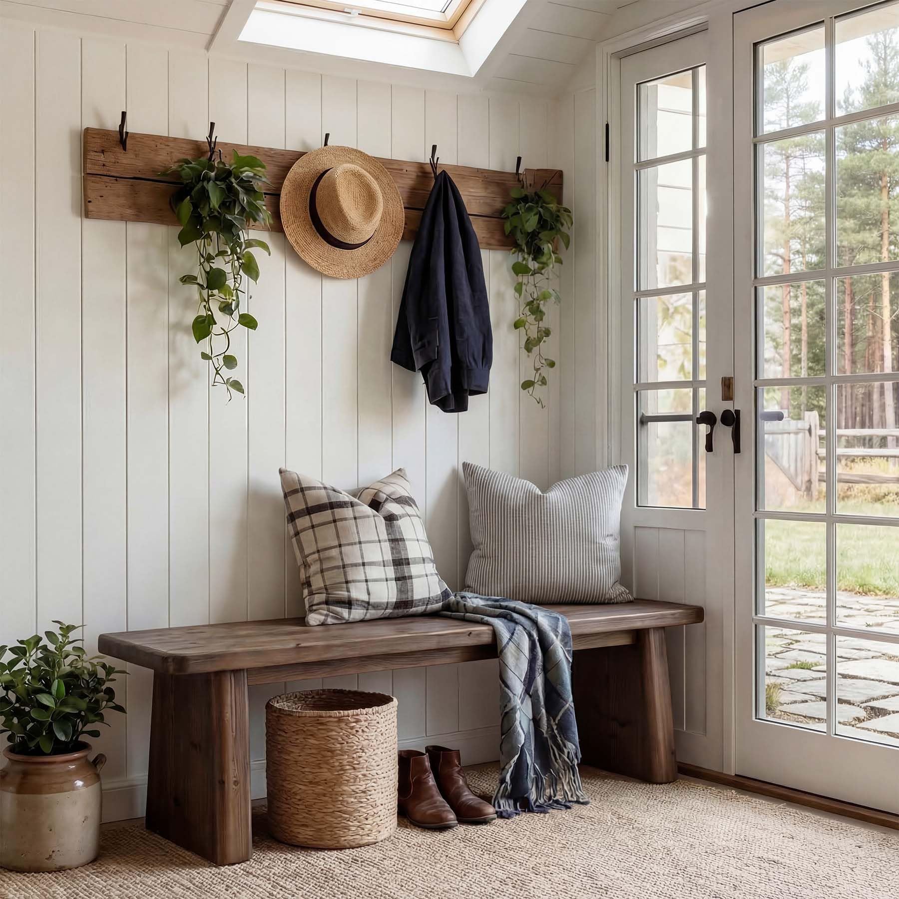 Alt View 1. Tribesigns - Solid Wood Entryway Bench, 55.1" Farmhouse Shoe Bench - Brown.