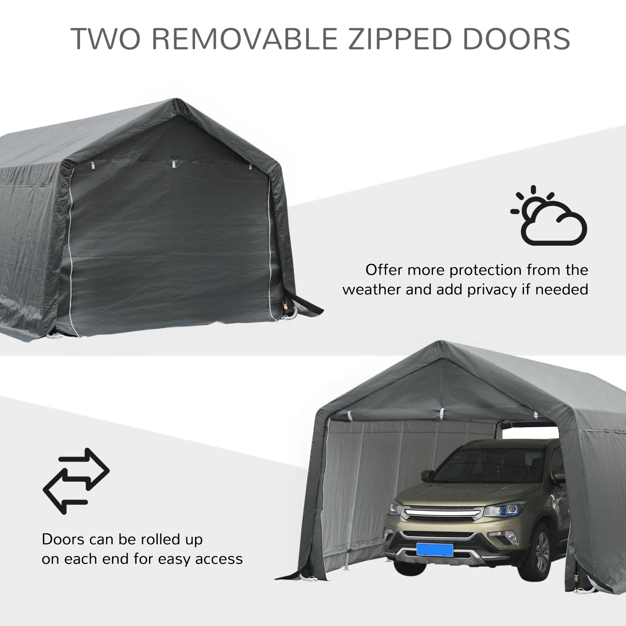 TWO REMOVABLE ZIPPED DOORS
Offer more protection from the weather and add privacy if needed
Doors can be rolled up on each end for easy access