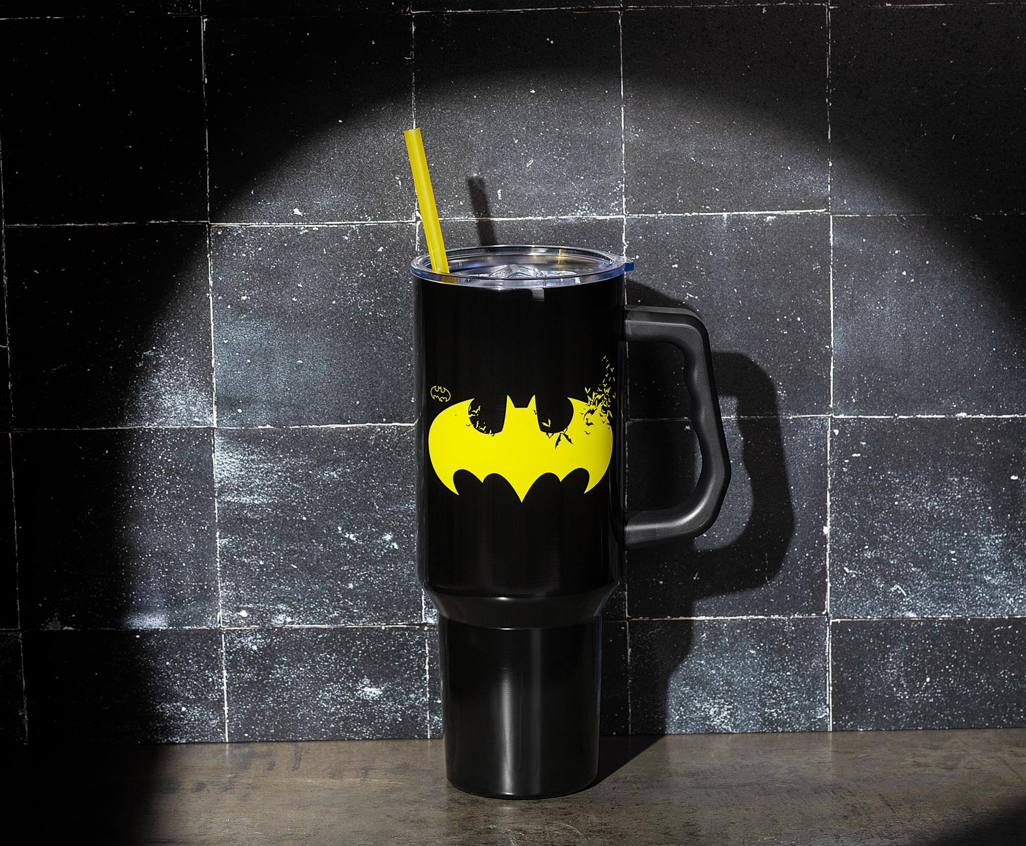 Alt View 2. Silver Buffalo - DC Comics Batman Logo 40-Ounce Stainless Steel Tumbler With Handle - Multi-Colored.