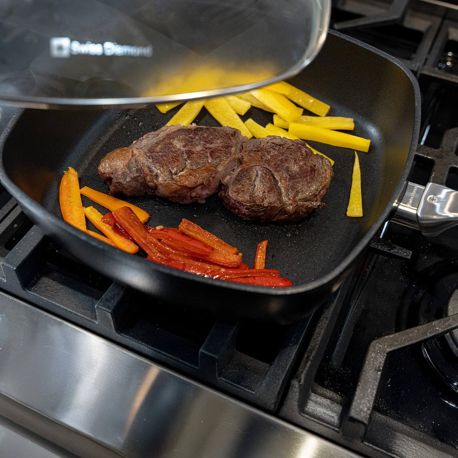 Alt View 6. Swiss Diamond - CHD Nonstick Square Saute Pan with Glass Lid, 11-Inch x 11-Inch - Black.