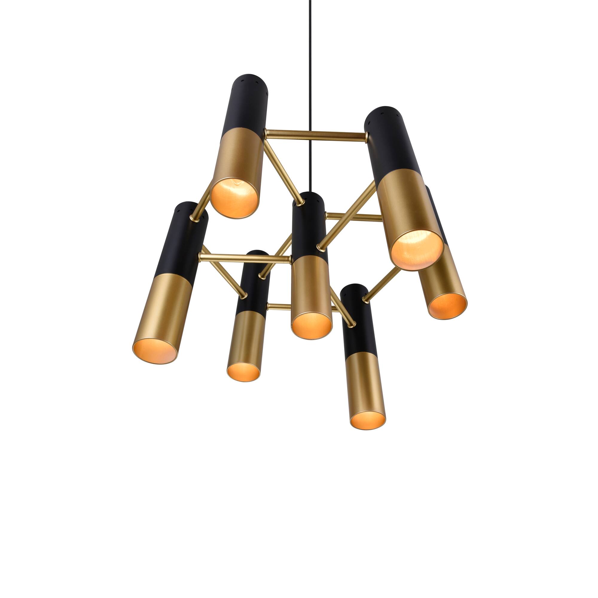 Angle. CWI Lighting - Anem 7 Light Down Chandelier With Matte Black & Satin Gold Finish - Matte Black & Satin Gold.