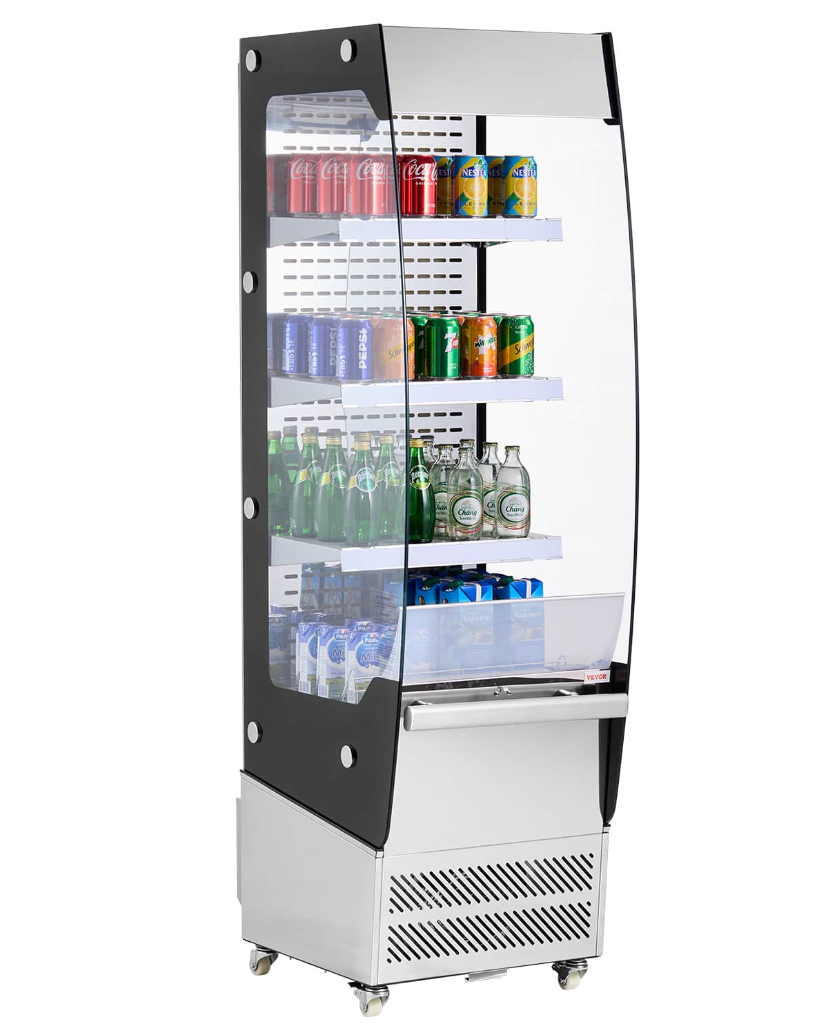 VEVOR - Open Air Merchandiser, 3-Tier Shelving Commercial Refrigerator, Grab and Go Display Cooler Refrigerator with Air Curtain - Silver,Black
