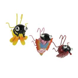 The Gerson Companies - Set / 3 Metal Bug Flower Pot Hanger Decor Bumble Bee Ladybug Butterfly Figurines - Multicolored
