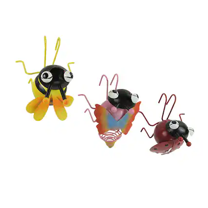Front. The Gerson Companies - Set / 3 Metal Bug Flower Pot Hanger Decor Bumble Bee Ladybug Butterfly Figurines - Multicolored.