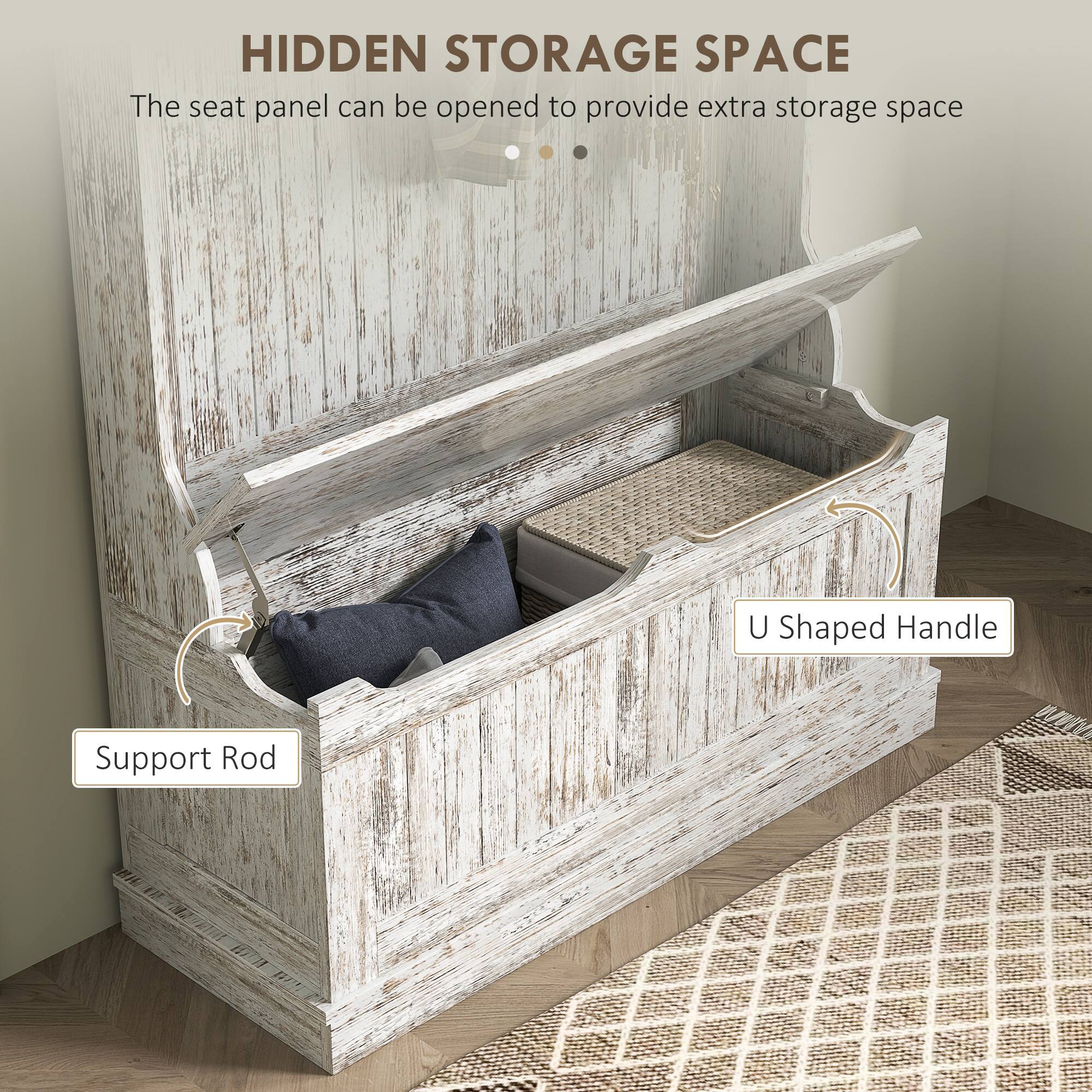 HIDDEN STORAGE SPACE
The seat panel can be opened to provide extra storage space
U Shaped Handle
Support Rod