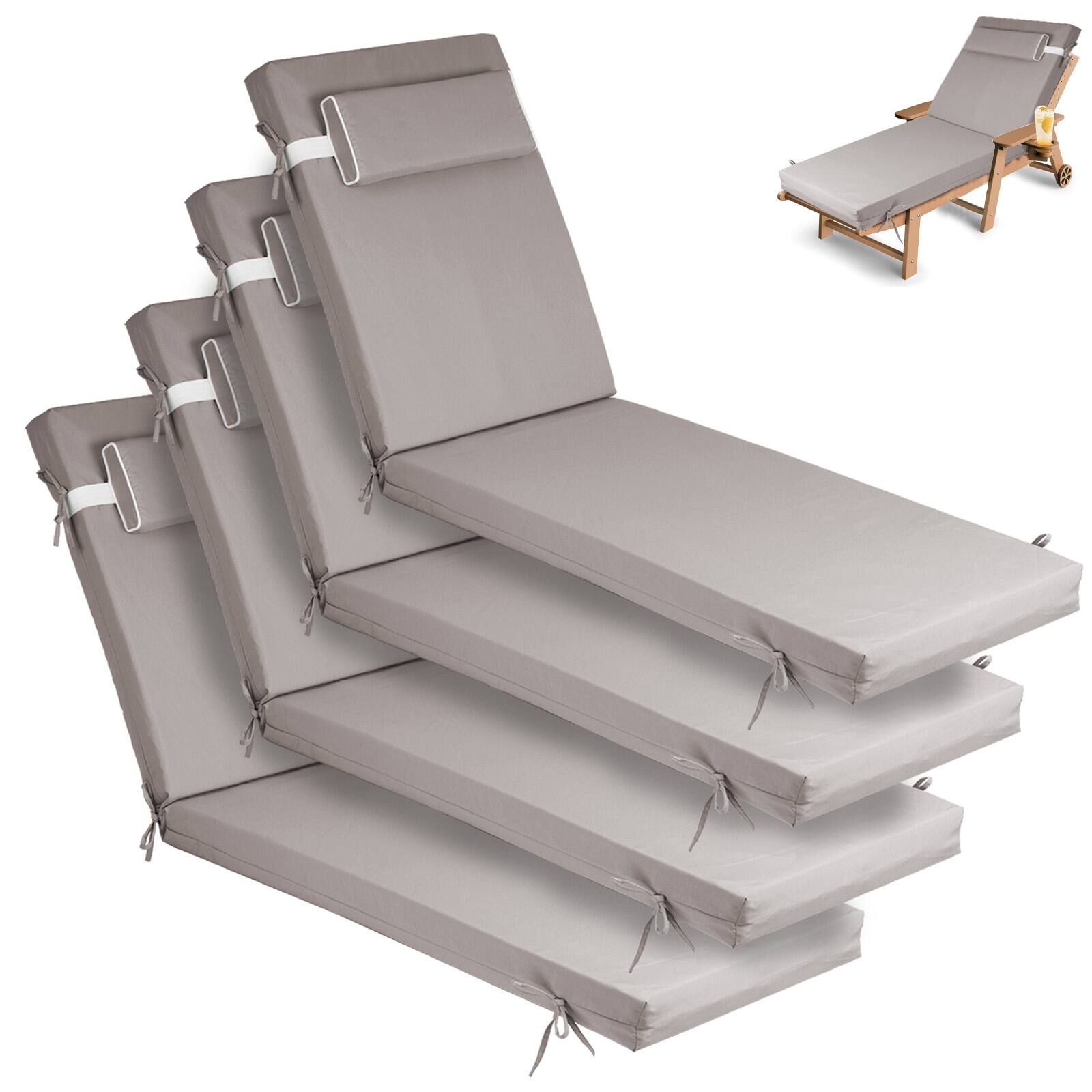 Chateau Abodes - 4PCS Outdoor Chaise Lounge Cushion, Waterproof Patio Chaise Lounge Cushion with Ties, 72" L X 21" W X 3" D - Khaki