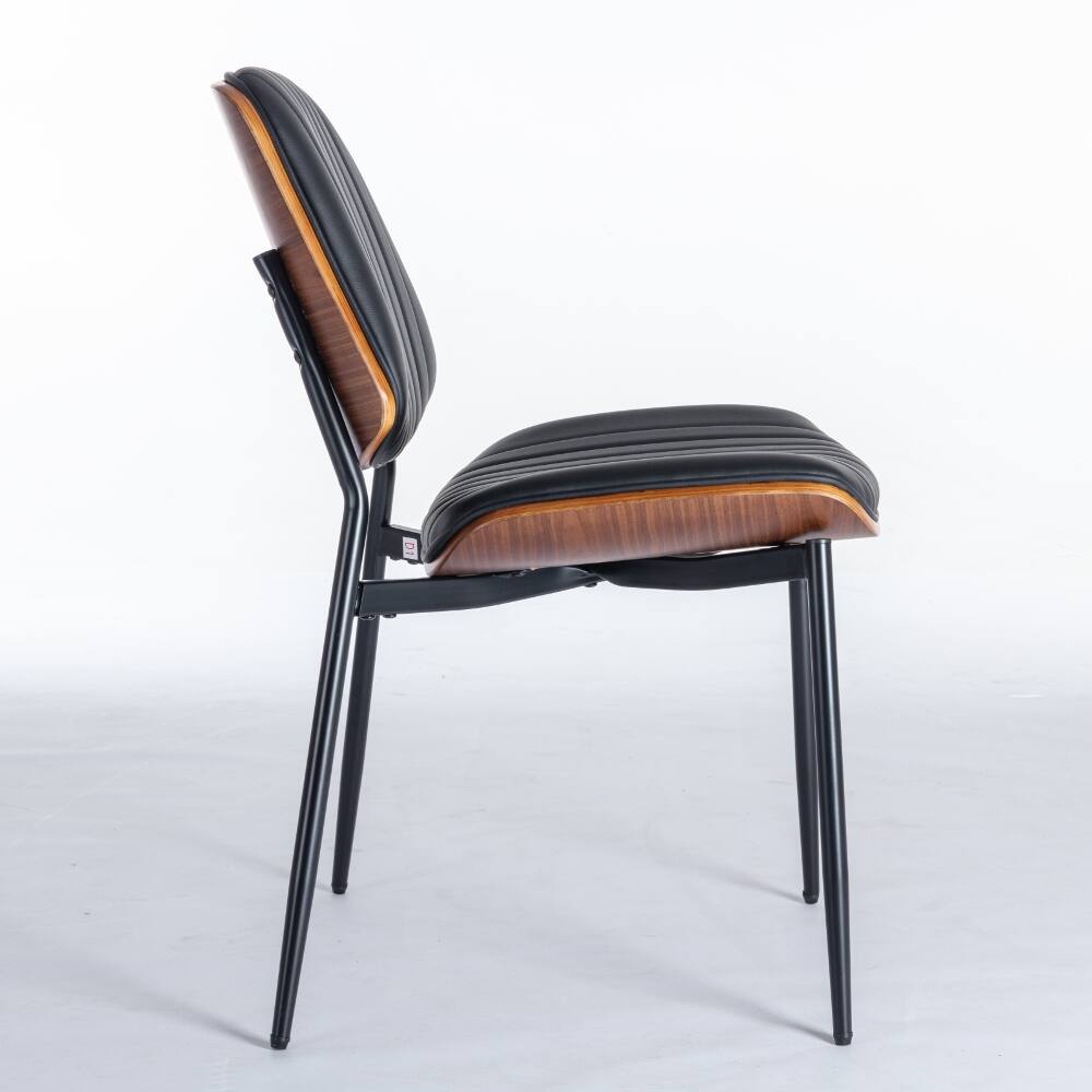 Alt View 1. Loheer - Loheer Mid Century Modern Dining Chairs Set of 2 Walnut Bentwood Black Faux Leather - Black.