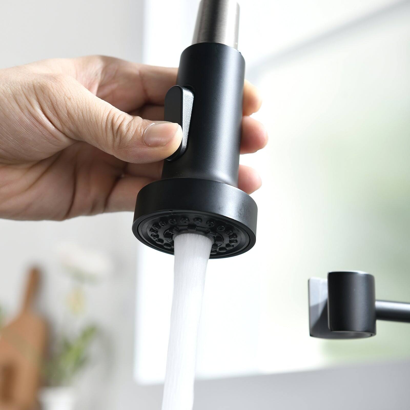 Alt View 8. Boyel Living - Matte Black with Brushed Nickel Single Handle Gooseneck Pull Down Sprayer Kitchen Faucet - Matte Black with Brushed Nickel.