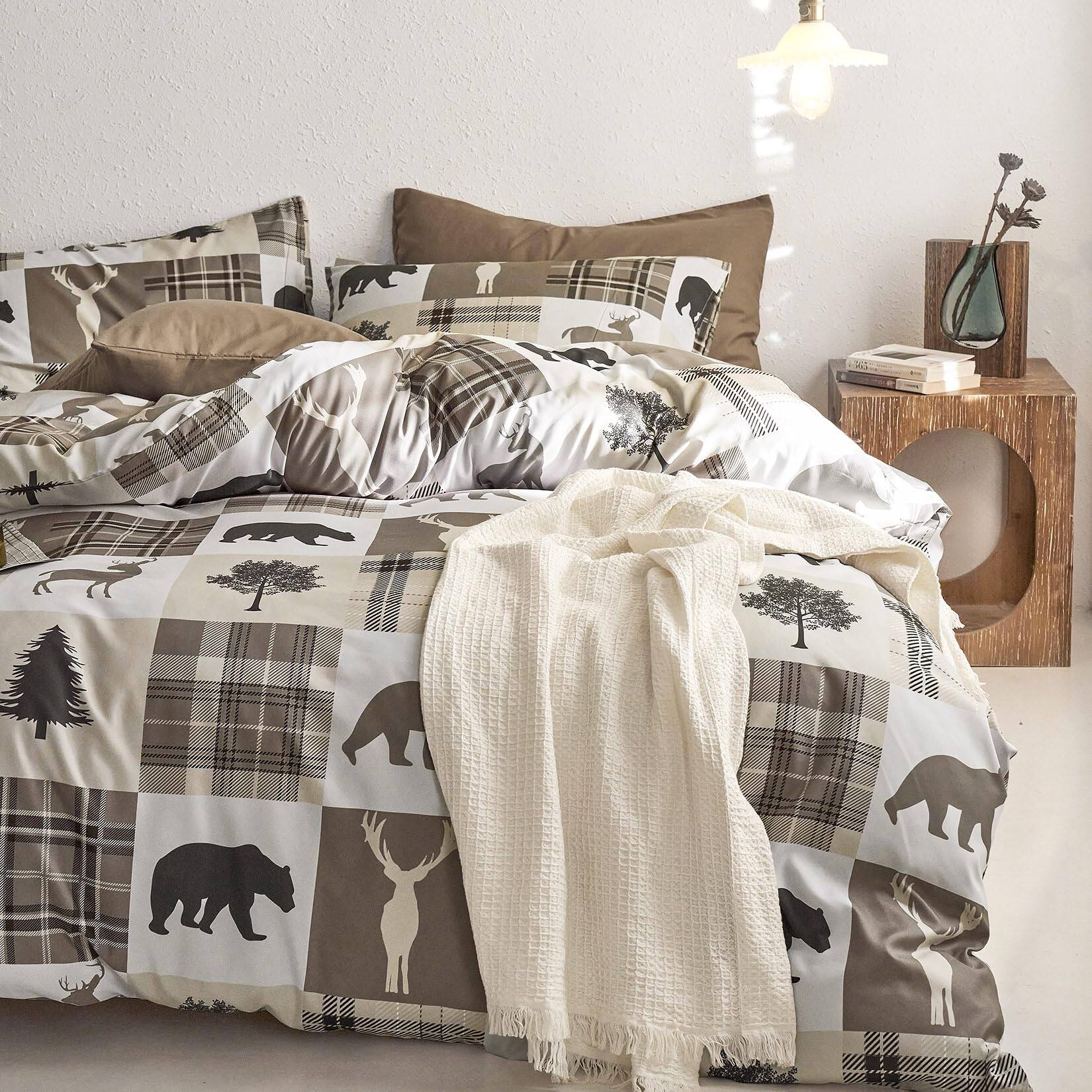 Alt View 1. Stylel Star - - Rustic Comforter Set Cabin Christmas Lodge Western Country Bear Deer Moose Woodland Rv Outdoor Theme Soft... - Taupe-Queen.