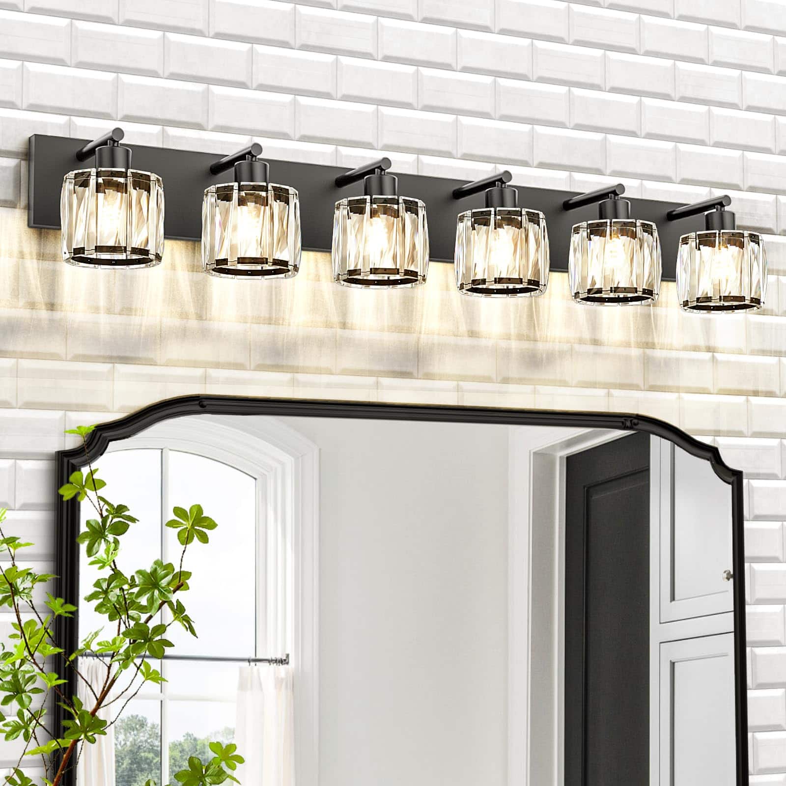 Comfort Essence - Crystal Vanity Lights Light Modern Stainless Steel Bathroom Over Mirror Chrome Finish Ul Certificated - Black 6 Light