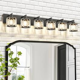 Comfort Essence - Crystal Vanity Lights Light Modern Stainless Steel Bathroom Over Mirror Chrome Finish Ul Certificated - Black 6 Light