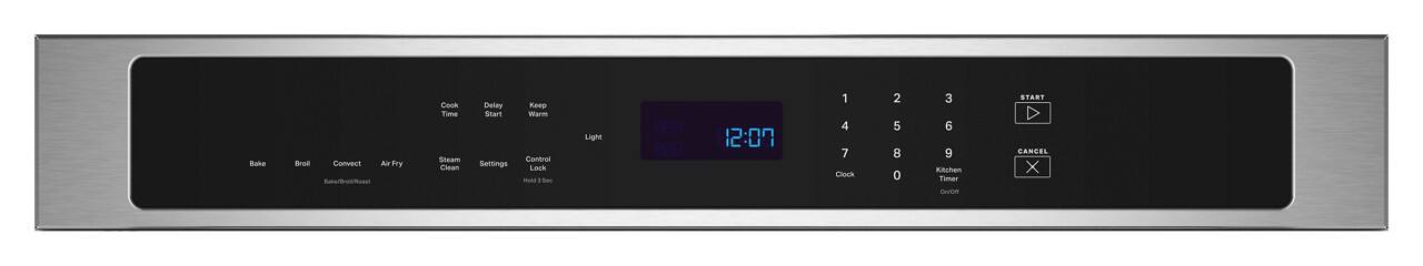 Bake Broil Convect Air Fry Steam Clean Settings Control Lock -AS Cook Time Delay Start Keep Warm Light 12:00 1 2 3 4 5 6 7 8 9 0 Kitchen Timer START CANCEL