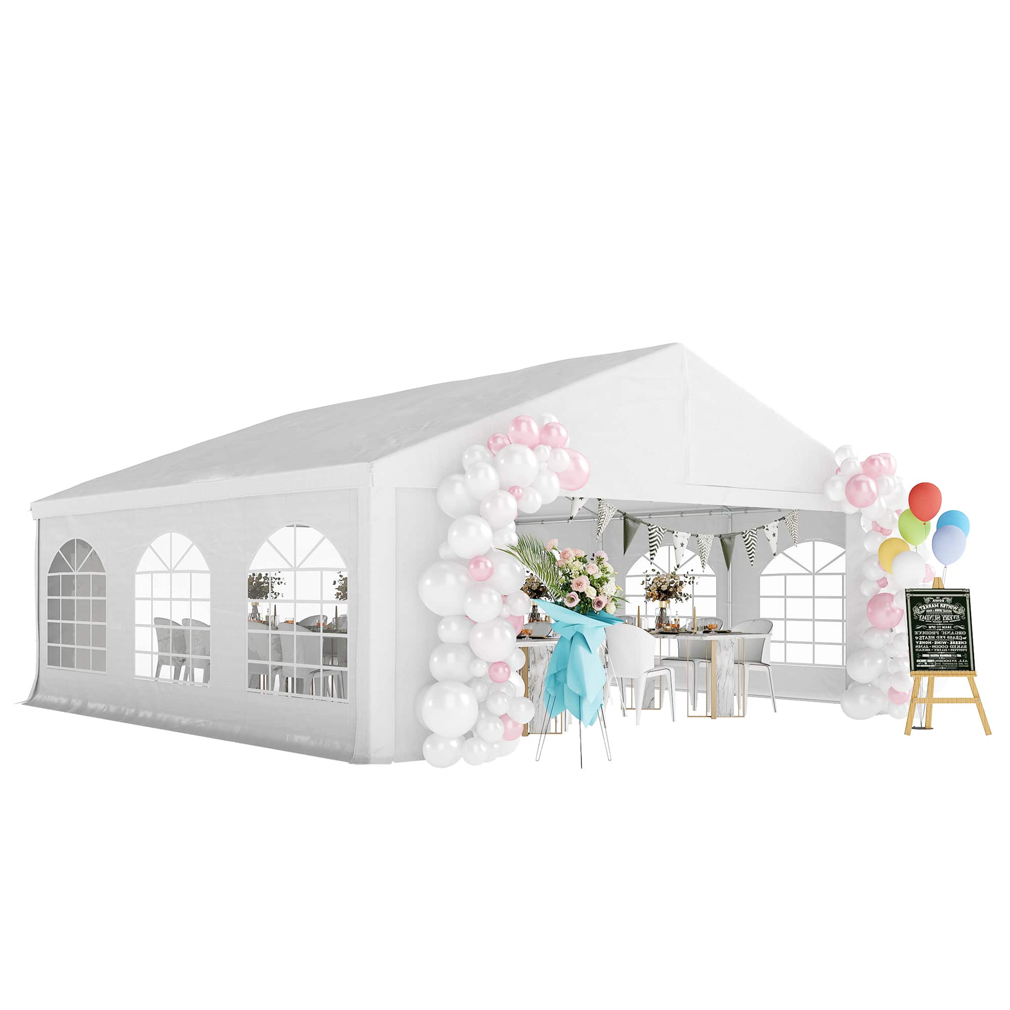 Outsunny - x 20' Heavy-duty Large Wedding Tent, Outdoor Carport Garage Party Tent - White