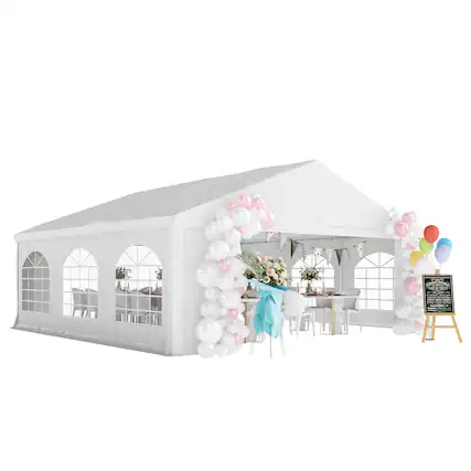 Front. Outsunny - x 20' Heavy-duty Large Wedding Tent, Outdoor Carport Garage Party Tent - White.