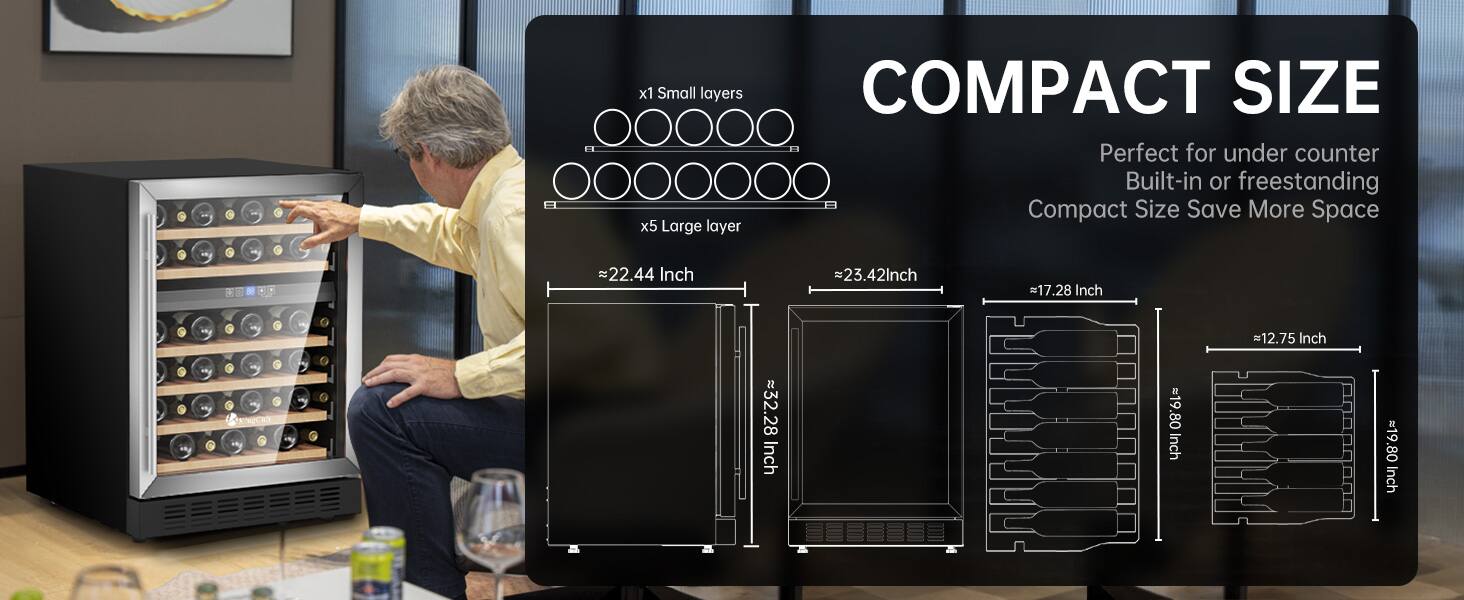 & x1 Small layer x5 Large layer COMPACT SIZE Perfect for under counter Built-in or freestanding Compact Size Save More Space

- Width: 22.44 Inch
- Depth: 23.42 Inch
- Height: 17.28 Inch
- Width: 12.75 Inch
- Depth: 32.28 Inch
- Height: 19.80 Inch