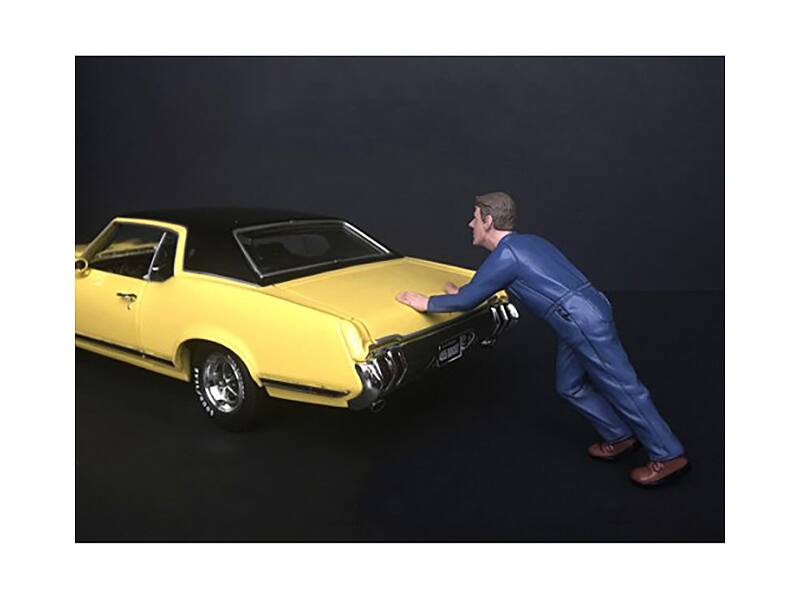 Left. American Diorama - Mechanic Darwin Pushing a Car Figurine for 1/24 Scale Models by American Diorama - Multi.