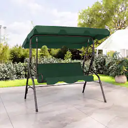 Costway - 3-Person Outdoor Patio Swing Chair with Adjustable Canopy and Removable Cushion - Dark Green