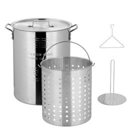 Winado - 30QT Turkey Deep Fryer Pot with Lid and Strainer Basket Aluminum Seafood Boil Pot for Outdoor Camping Picniic - Silver