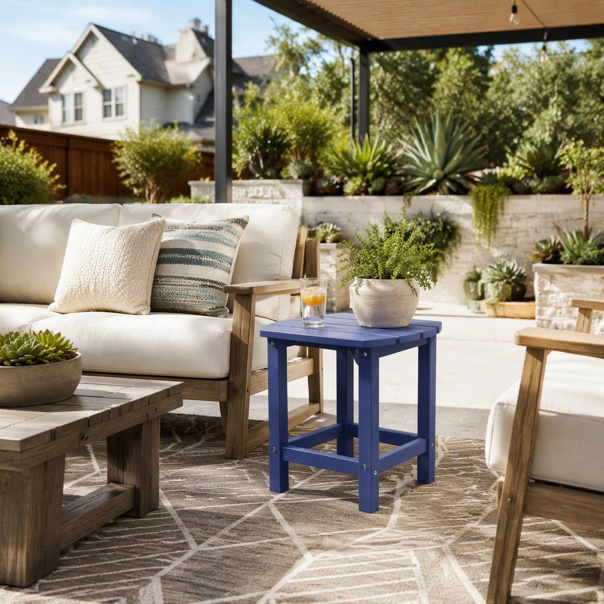 Back. RYHNUYNE - Square Outdoor Side Table,Outdoor Patio End Table,Fade-Resistant Furniture for Porch Pool Garden & Lawn - Navy Blue.