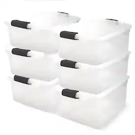 Homz - 64 Qt Multipurpose Stackable Storage Bin with Latching Lids, (6 Pack) - Clear