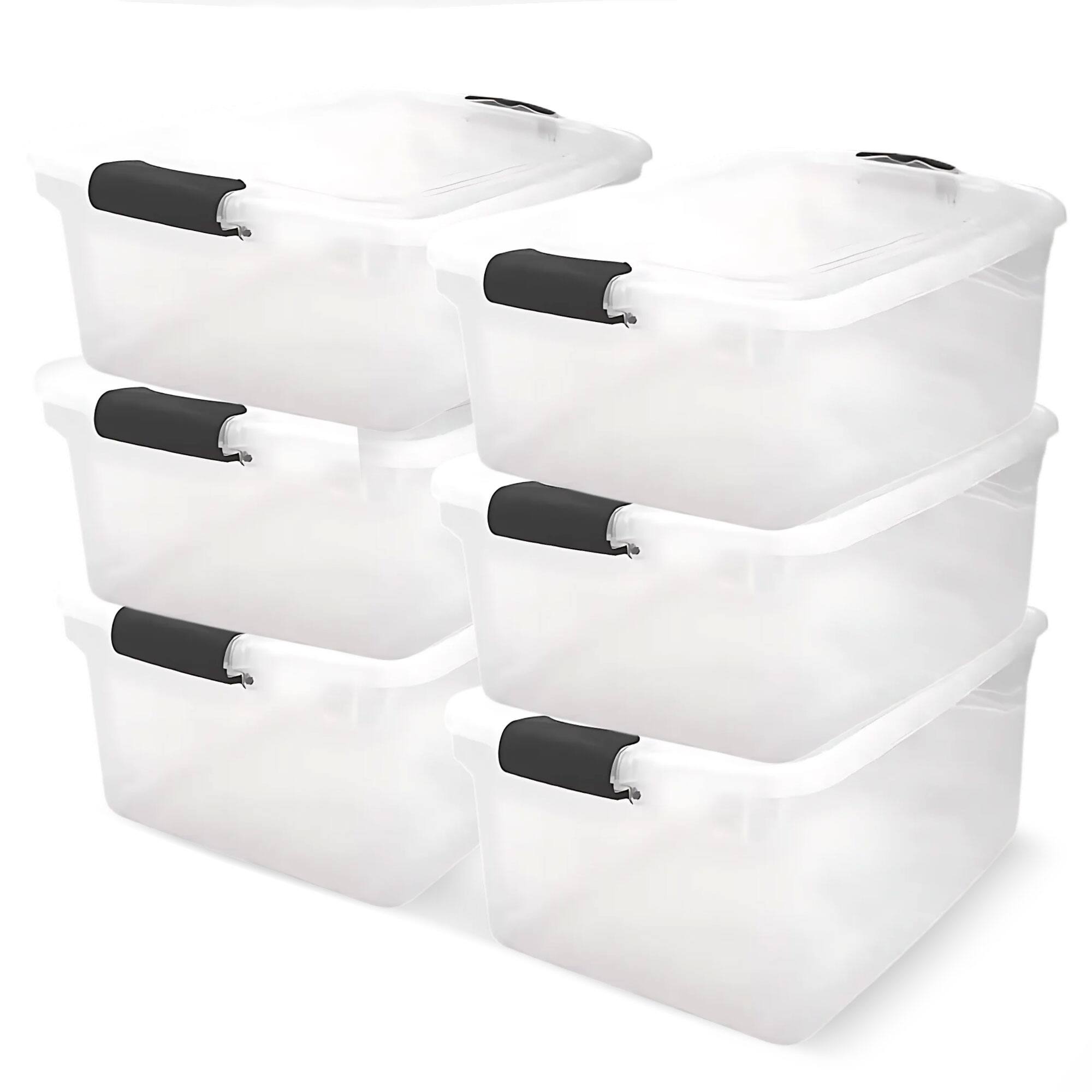 Front. Homz - Homz 64 Qt Multipurpose Stackable Storage Bin with Latching Lids, Clear (6 Pack) - Clear.