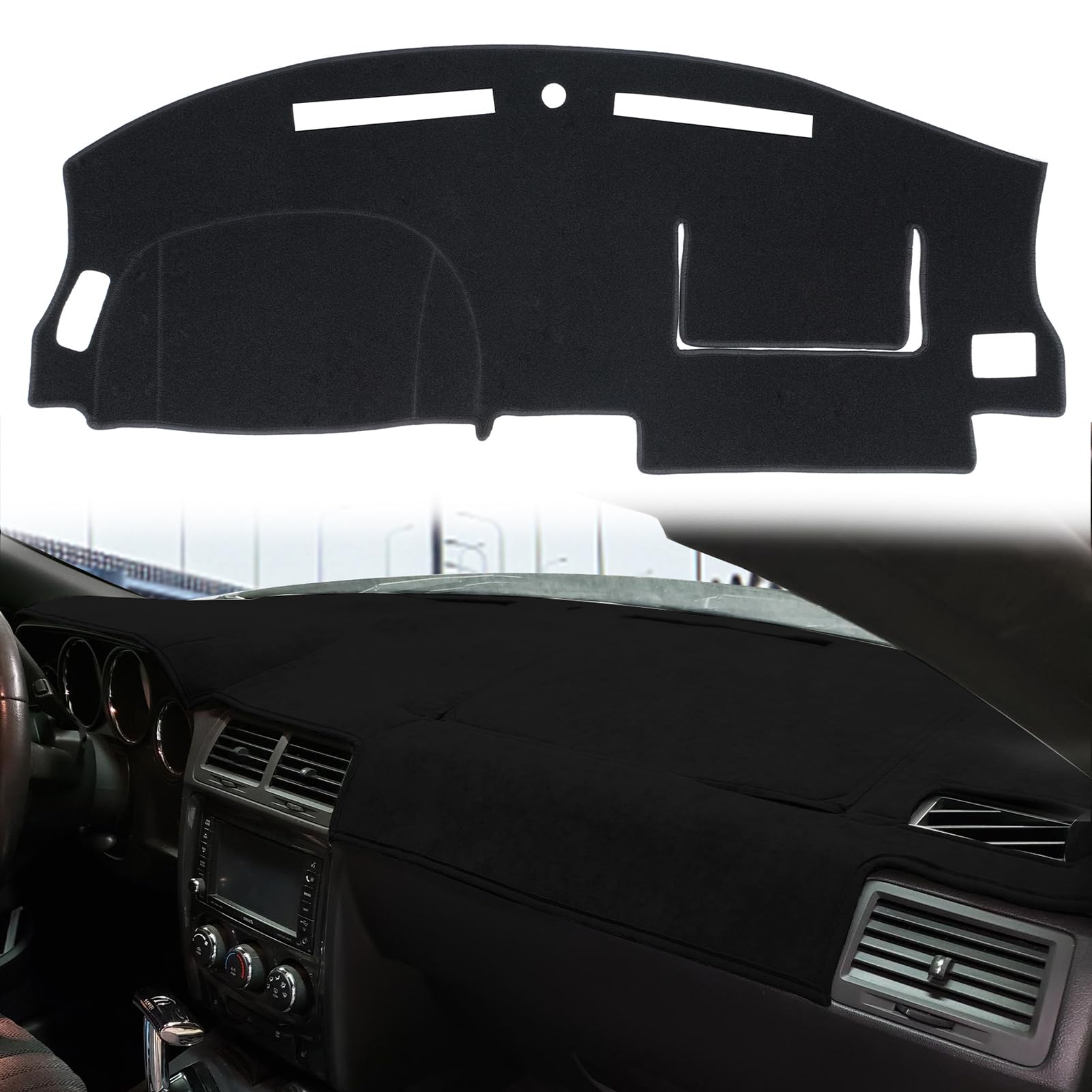 COTTAGE - dash cover custom fit challenger light sensor cutout dashboard mat pad carpet protector dark gray - 2008-2014 Black