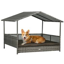 Pawhut - Dog Bed with Canopy, Rattan Dog Bed with Soft Cushion Removable Cover for Medium and Large Dogs - Charcoal Gray