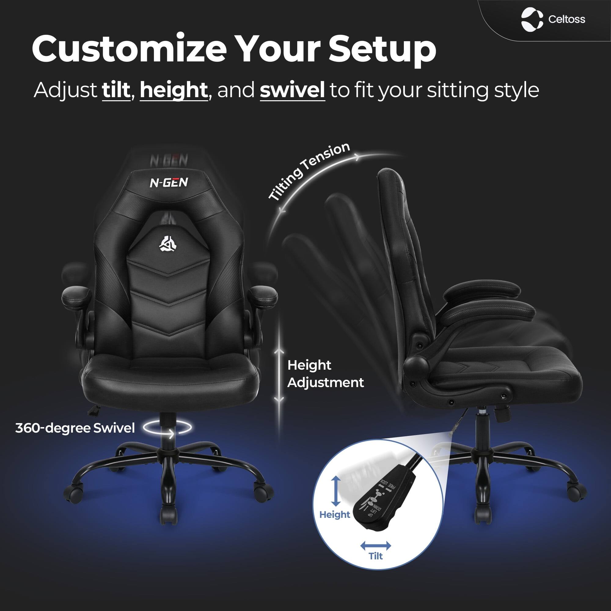 Customize Your Setup  
Adjust tilt, height, and swivel to fit your sitting style

- Tilt
- Height Adjustment
- 360-degree Swivel
- Tilt Tension
- Height
- Tilt