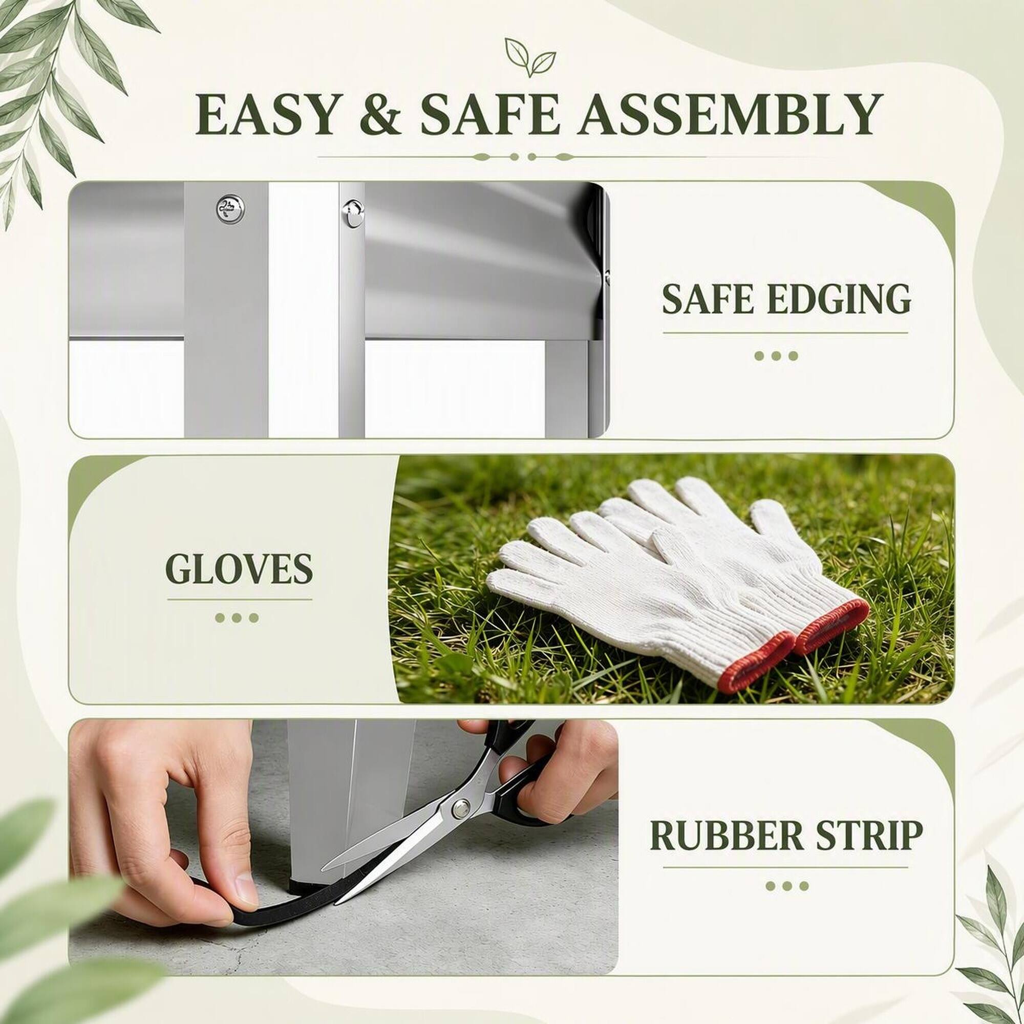 EASY & SAFE ASSEMBLY

SAFE EDGING

GLOVES

RUBBER STRIP