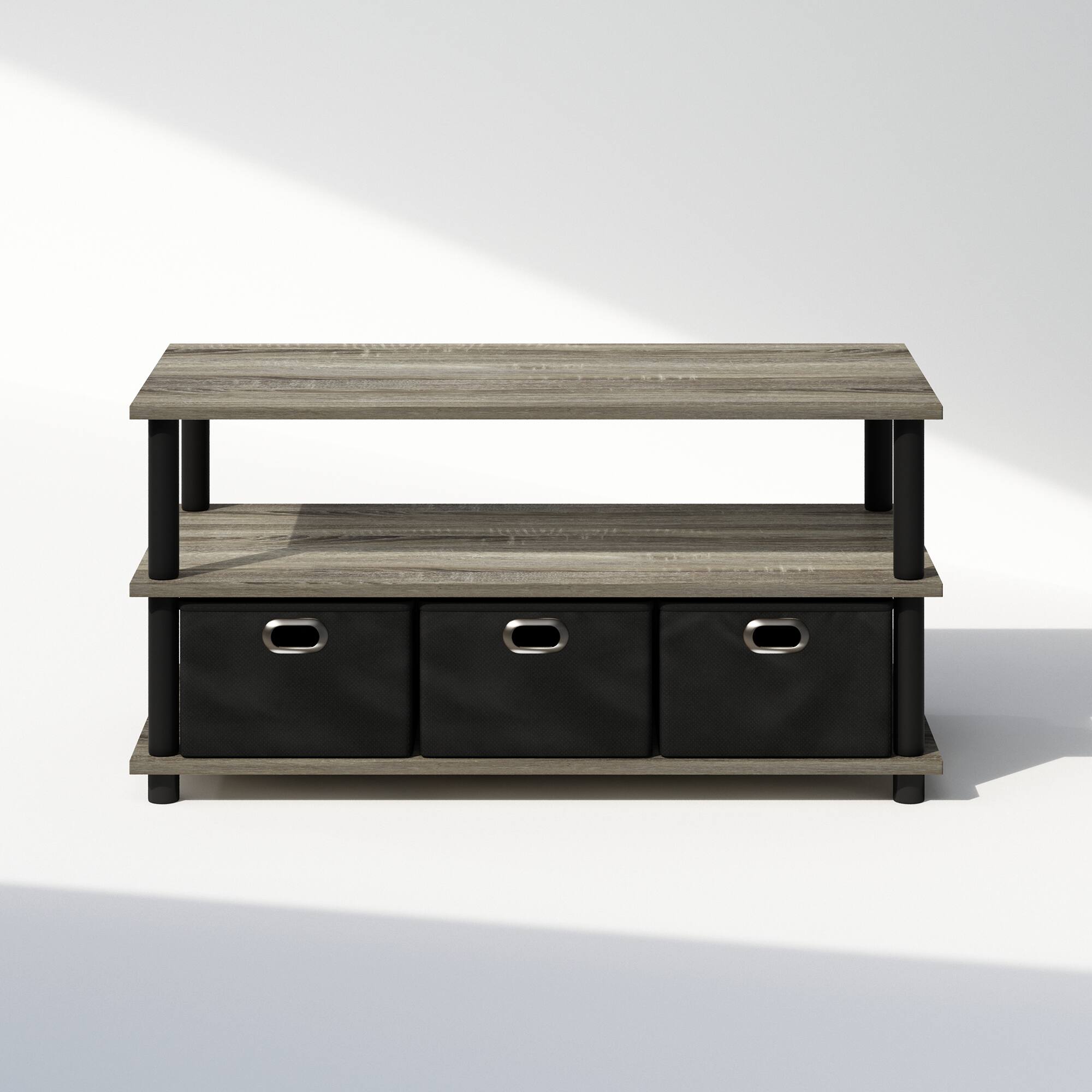 Alt View 2. Furinno - Turn-N-Tube Multipurpose Compact Open Storage Shoe Rack, Shoe Shelf Organizer with Bin Drawers - French Oak/Black/Black.