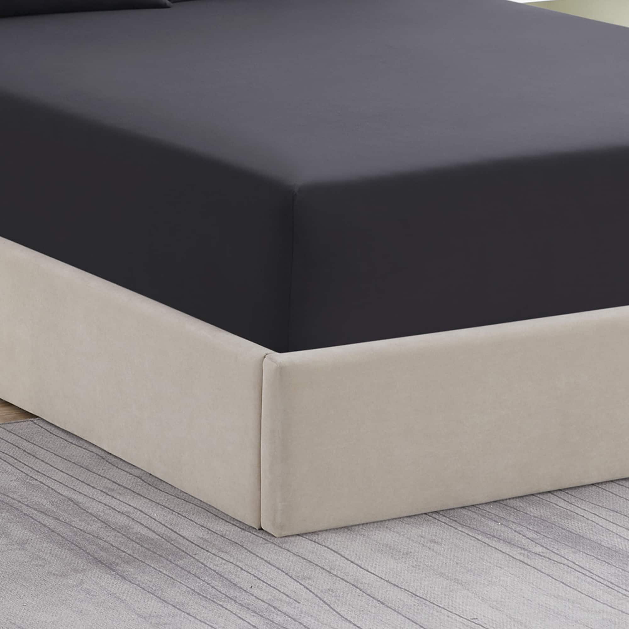 Sweet Home Collection - Solid Flannel Fitted Sheet, Bottom Sheets with Built in Sheet Straps, Full - Black