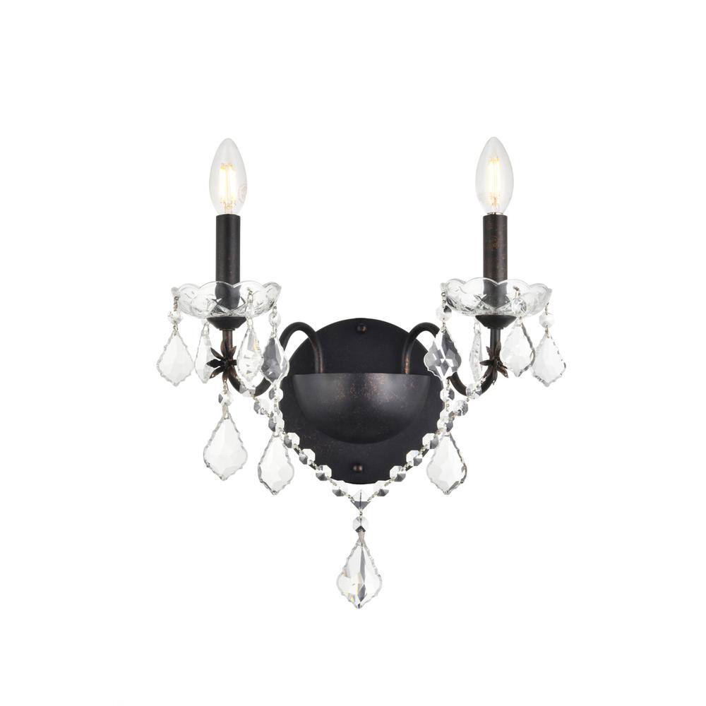 Alt View 2. Elegant Lighting - St. Francis 2 light Dark Bronze Wall Sconce Clear Royal Cut Crystal - Dark Bronze.