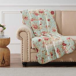 Greenland Home Fashions - Greenland Home Antique Rose Floral and Pinstripe Print with Dainty Scrolling Floral Throw 50"x60" - Blue