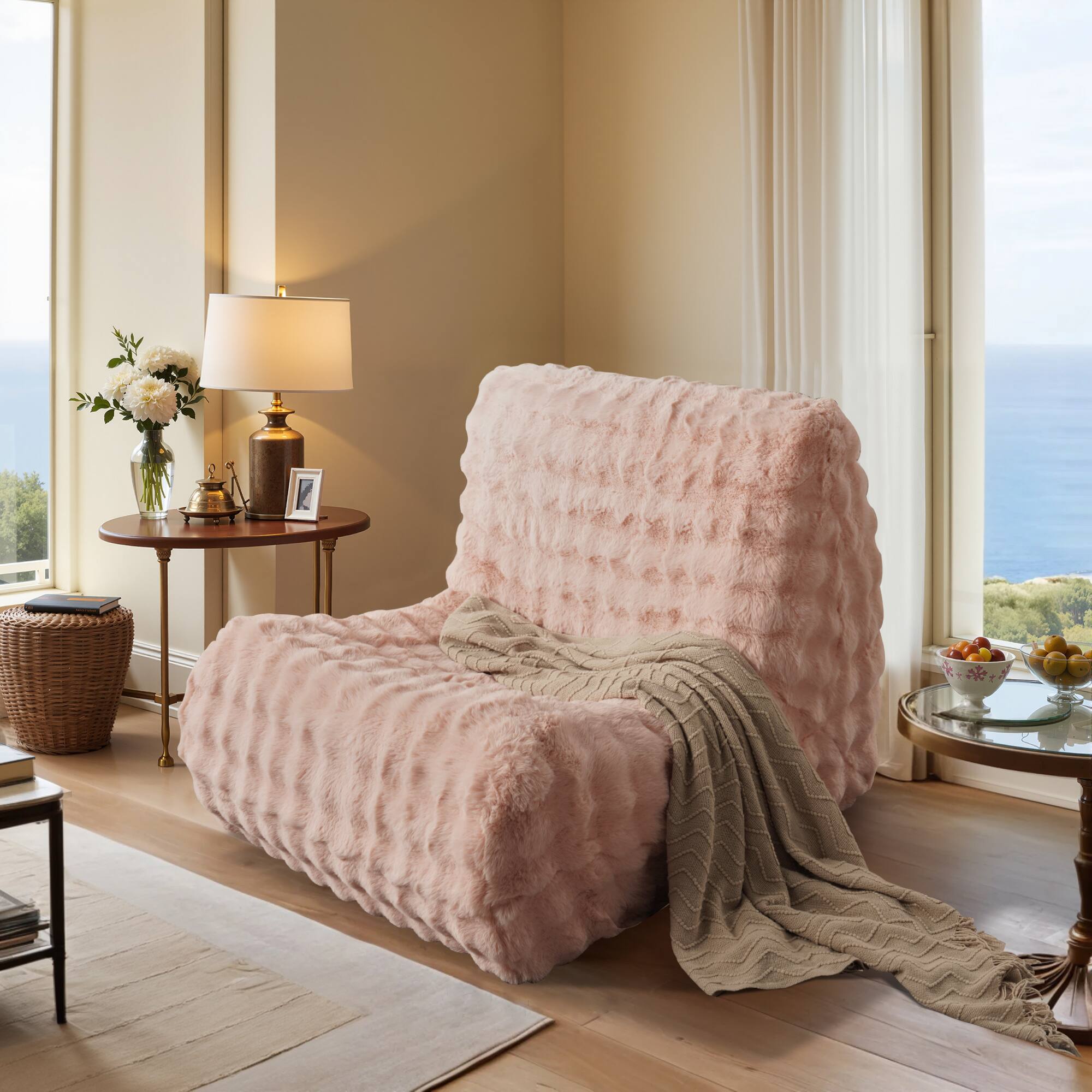 Front. Ovios - Bean Bag Chair for Adults, Giant Bean Bag Sofa Couch, Plsuh Floor Sofa Chair - Pink.