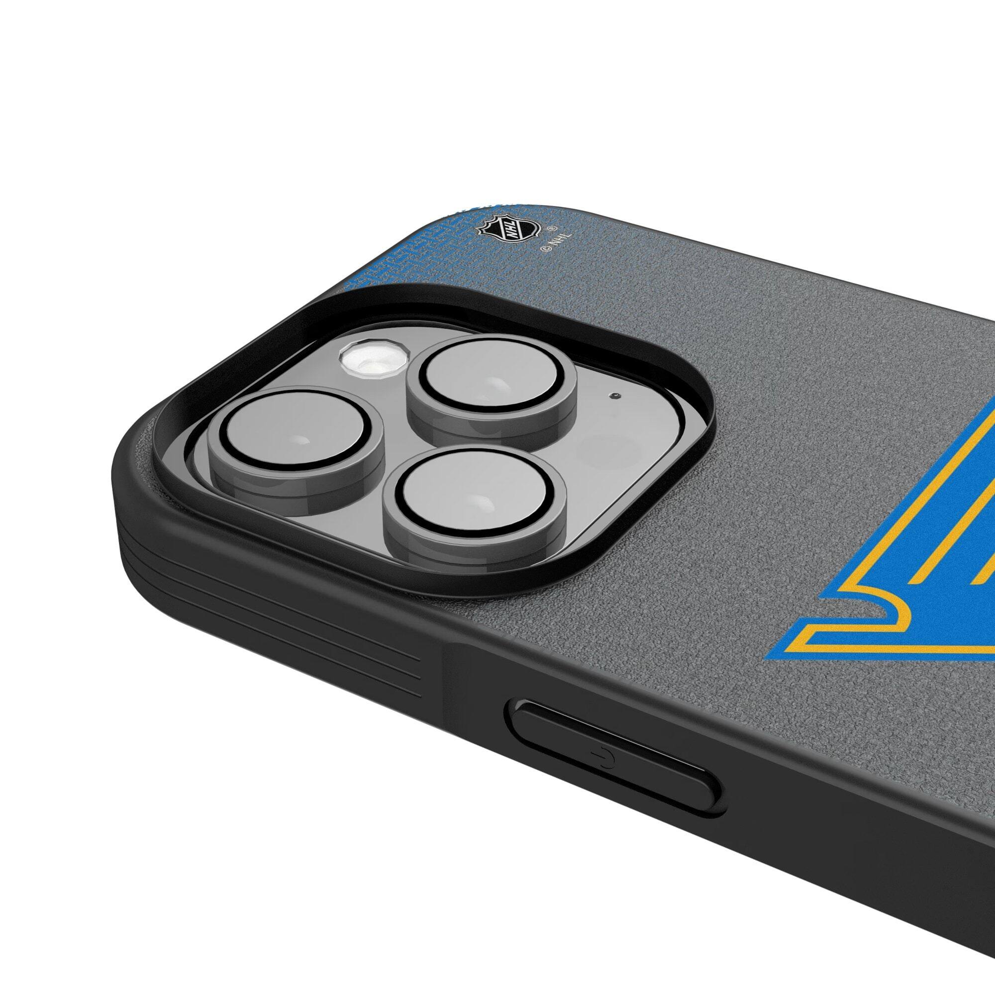 Alt View 3. Keyscaper - St. Louis Blues Linen Logo iPhone Bump Case - 15 Pro - Black.
