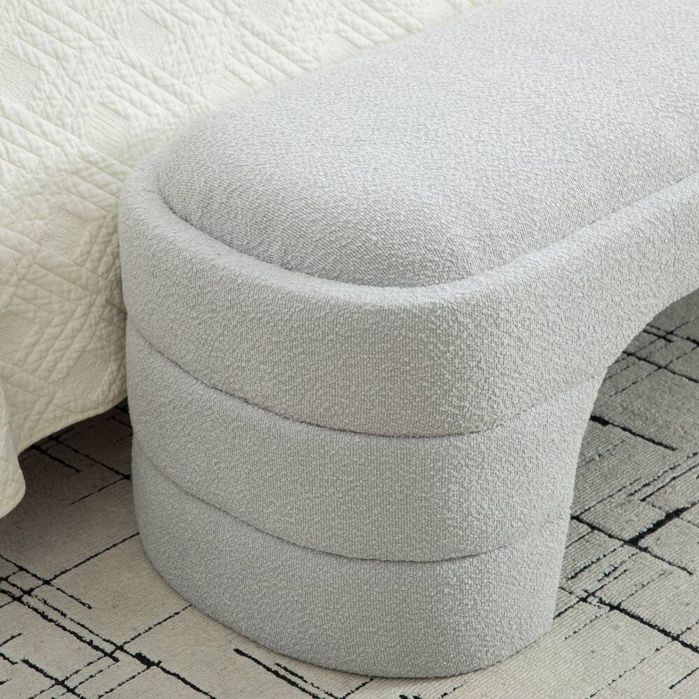 Alt View 3. Ropilly - Ropilly 65 Inch Modern Boucle Bedroom Bench Tufted Entryway Ottoman Foot Stool Light Gray - Light Gray.