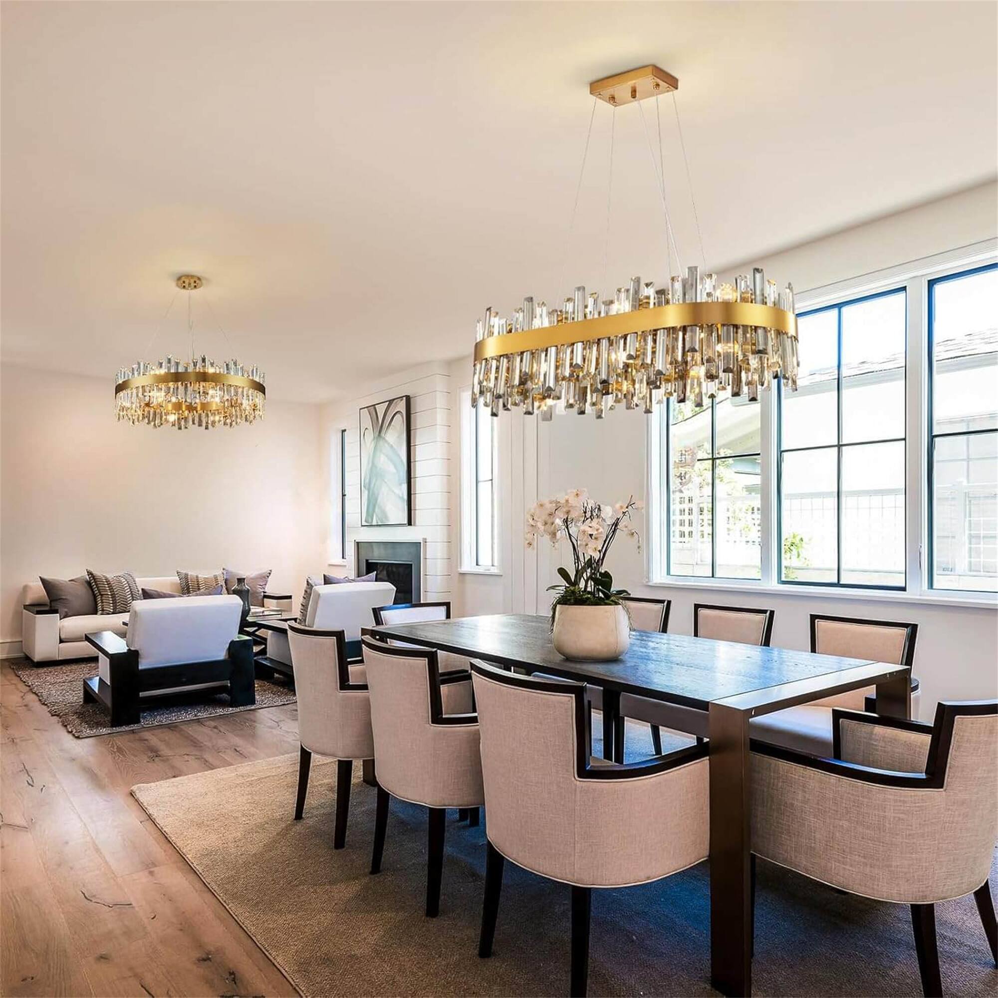 Left. Siljoy - Luxora Dual-tone Crystal Chandelier - Gold.