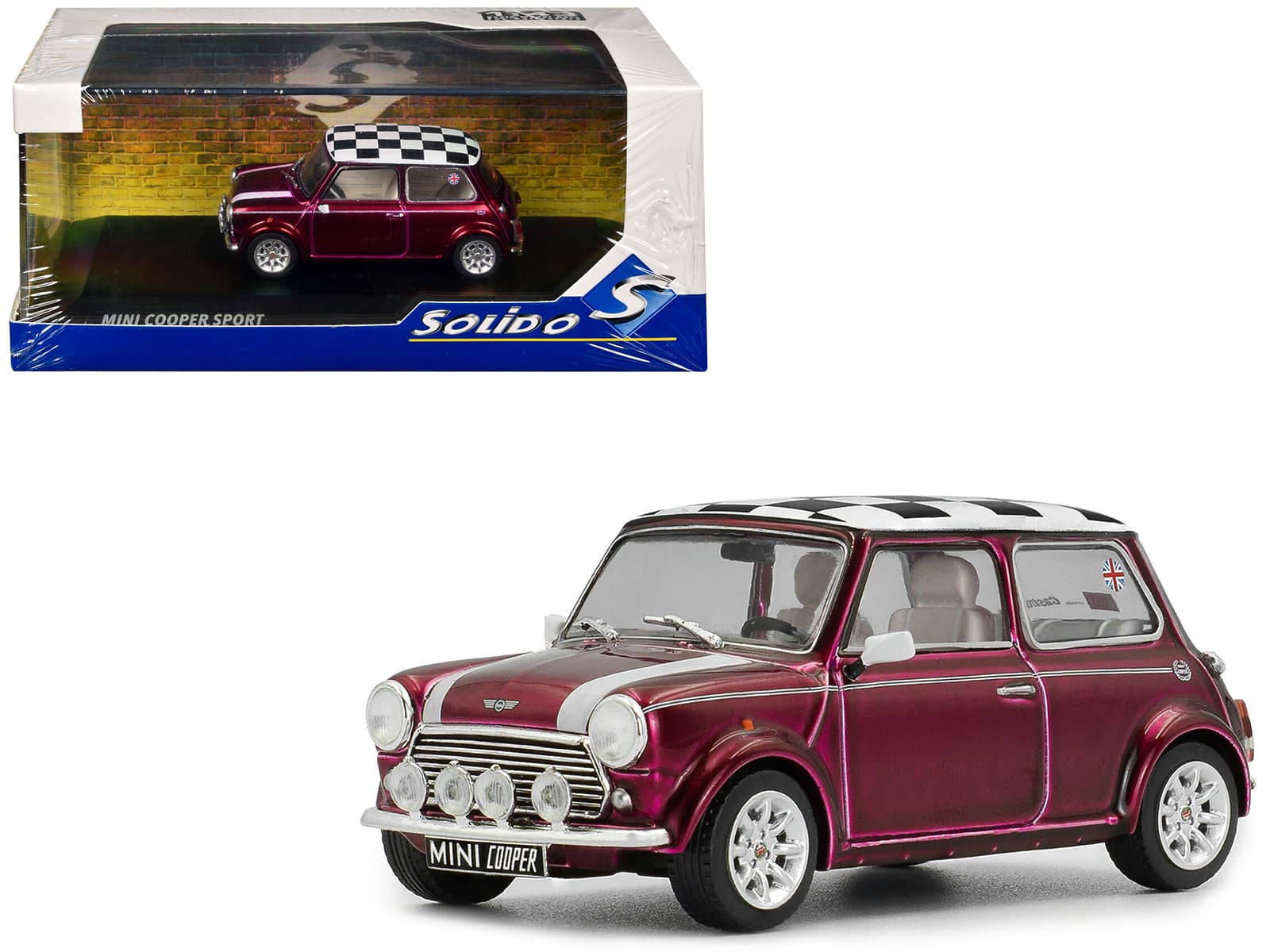 1997 Mini Cooper Sport Purple Metallic with White Stripes and Checkered Top 1/43 Diecast Model Car by Solido price history on PriceWatchPro
